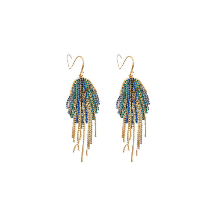 LOVCIA Turquoise Cascade Beaded Waterfall Fringe Dangle Earrings for Women