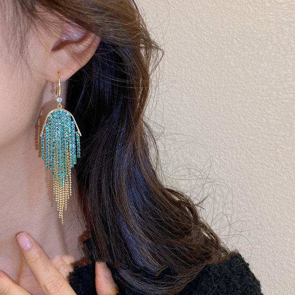 LOVCIA Turquoise Cascade Beaded Waterfall Fringe Dangle Earrings for Women