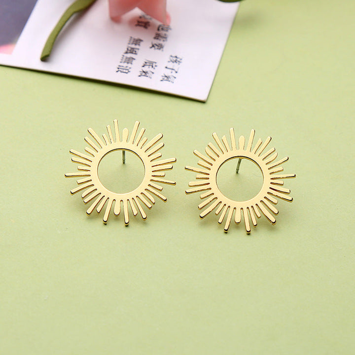 LOVCIA Golden Sunburst Stud Earrings for Women with Sterling Silver Needle