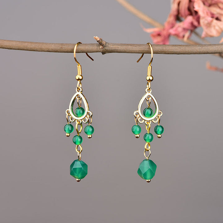 LOVCIA Vintage Green Agate Earrings for Women