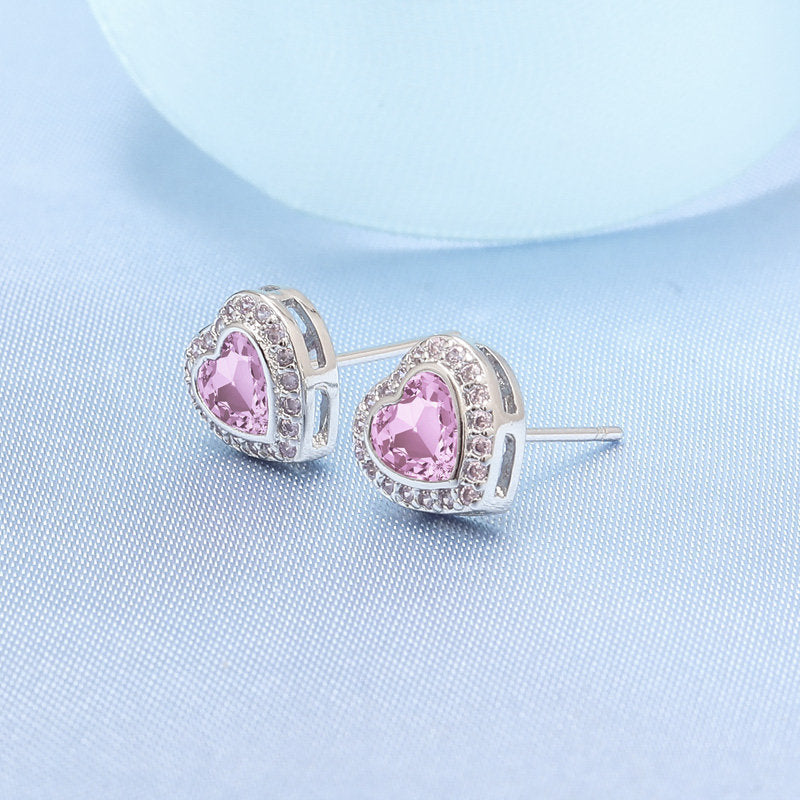 LOVCIA Elegant Peach Heart Shining Crystals Earrings for Women LOVCIA