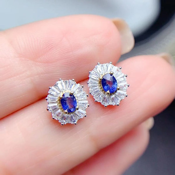 LOVCIA Sterling Silver Natural Sapphire Stud Earrings for Women