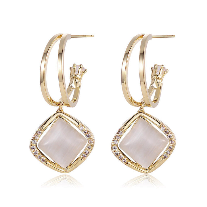 LOVCIA Luxurious Retro Gold-Plated Opal and Zircon Earrings for Women