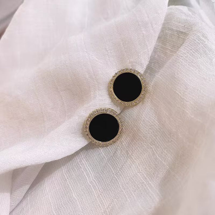 LOVCIA White Crystal inlaid Black Color Sterling Silver Stud Earrings for Women LOVCIA