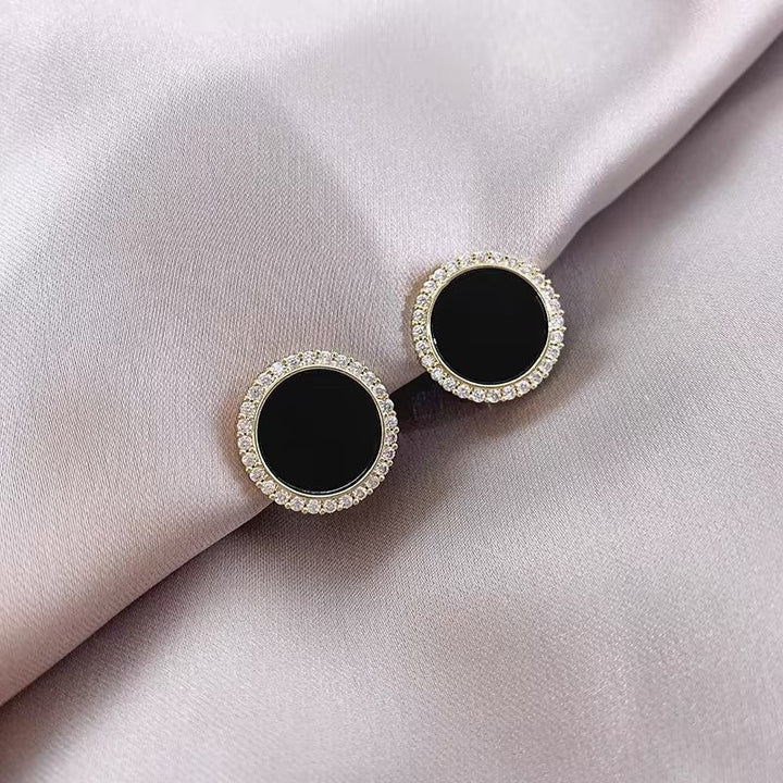 LOVCIA White Crystal inlaid Black Color Sterling Silver Stud Earrings for Women