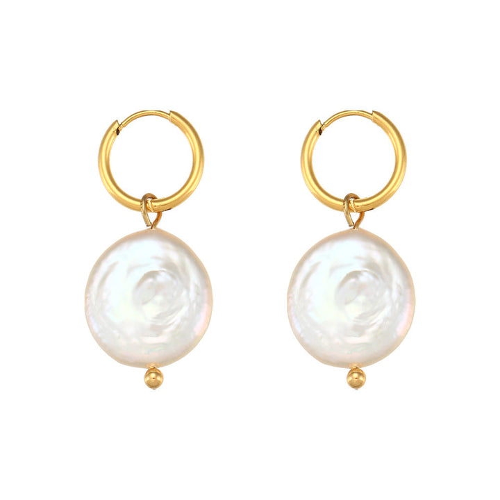 LOVCIA Elegant Geometric Pearl Stainless Steel Hoop Earrings for Women LOVCIA