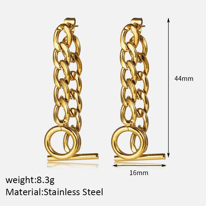 LOVCIA Elegant Gold-Plated Stainless Steel Geometric Chain Earrings for Women LOVCIA