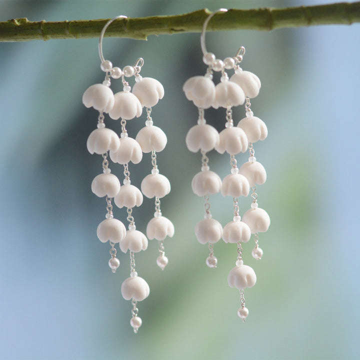 LOVCIA White Petal Cascading Floral Drop Chandelier Sterling Silver Earrings for Women