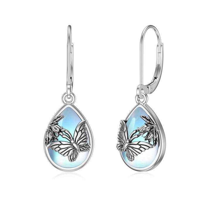 LOVCIA Sterling Silver 925 Butterfly Moonstone Leverback Earrings for Women LOVCIA