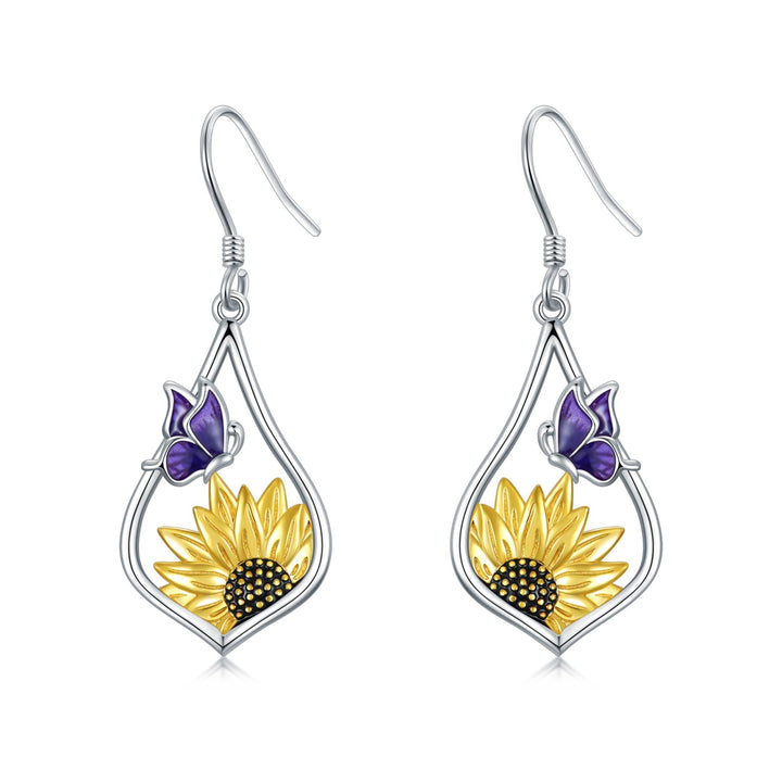 LOVCIA Sunflower and Butterfly Sterling Silver Drop Earrings for Women LOVCIA