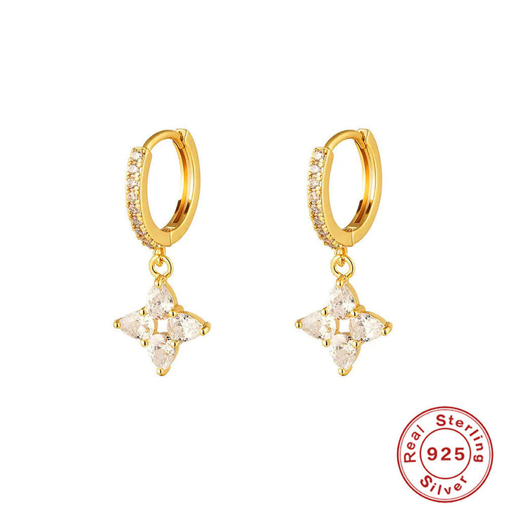 LOVCIA Elegant Gold-Plated Zirconia Flower Drop Sterling Silver Hoop Earrings for Women LOVCIA