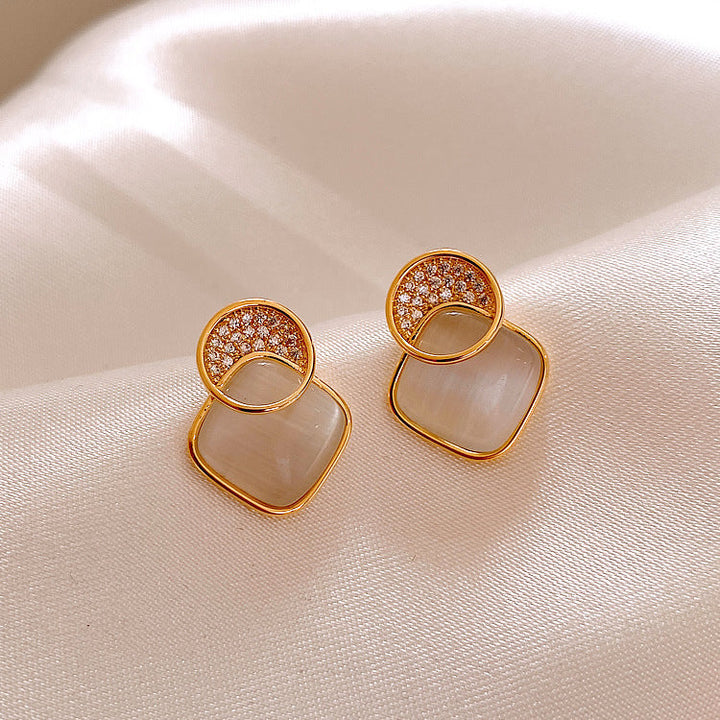 LOVCIA Gold-Plated Geometric Crystal Stud Earrings for Women with Sterling Silver Needle LOVCIA