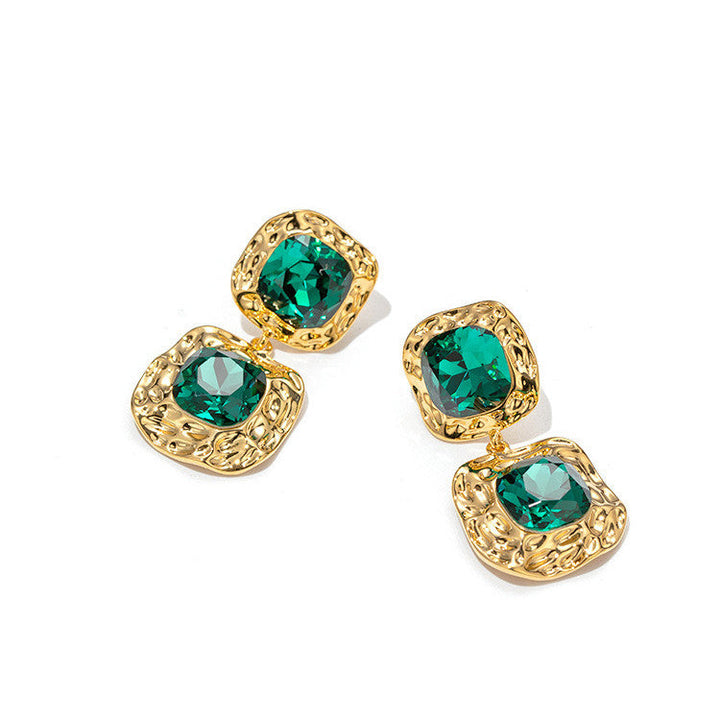 LOVCIA Elegant Vintage Emerald Green Geometric Crystal Earrings for Women LOVCIA