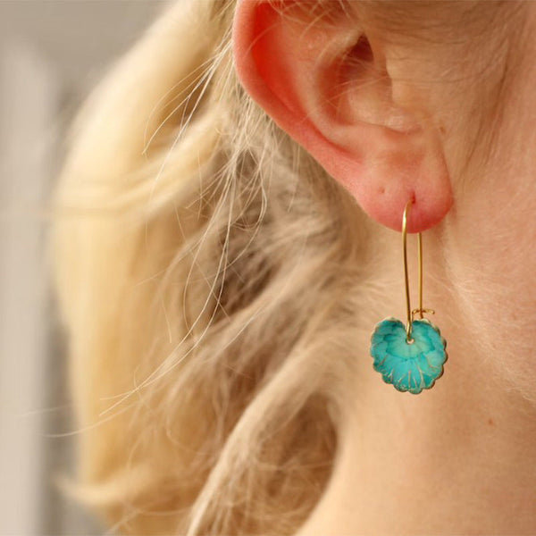 LOVCIA Aqua Green Boho Lotus Leaf Drop Earrings for Women