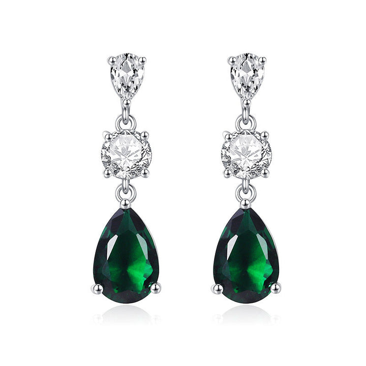 LOVCIA Elegant Green Zirconia Teardrop Earrings in Sterling Silver for Women LOVCIA