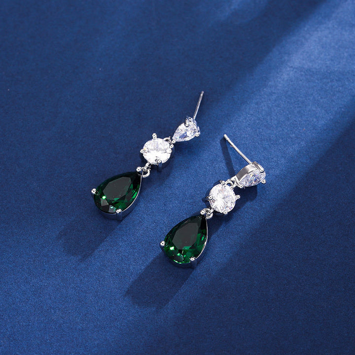 LOVCIA Elegant Green Zirconia Teardrop Earrings in Sterling Silver for Women