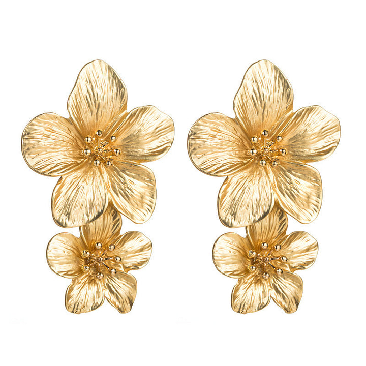 LOVCIA Elegant Golden Five-Petal Flower Drop Earrings for Women LOVCIA