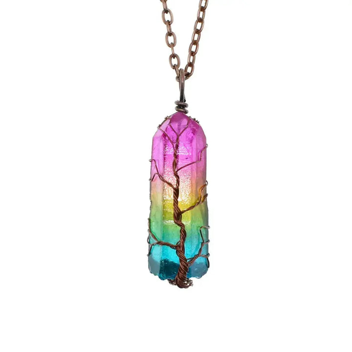 Stone Crystal Pillar Tree Of Life Pendant Necklace LOVCIA