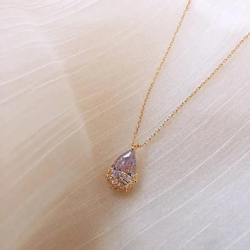 LOVCIA Crystal Water Drop Pendant Necklace Women