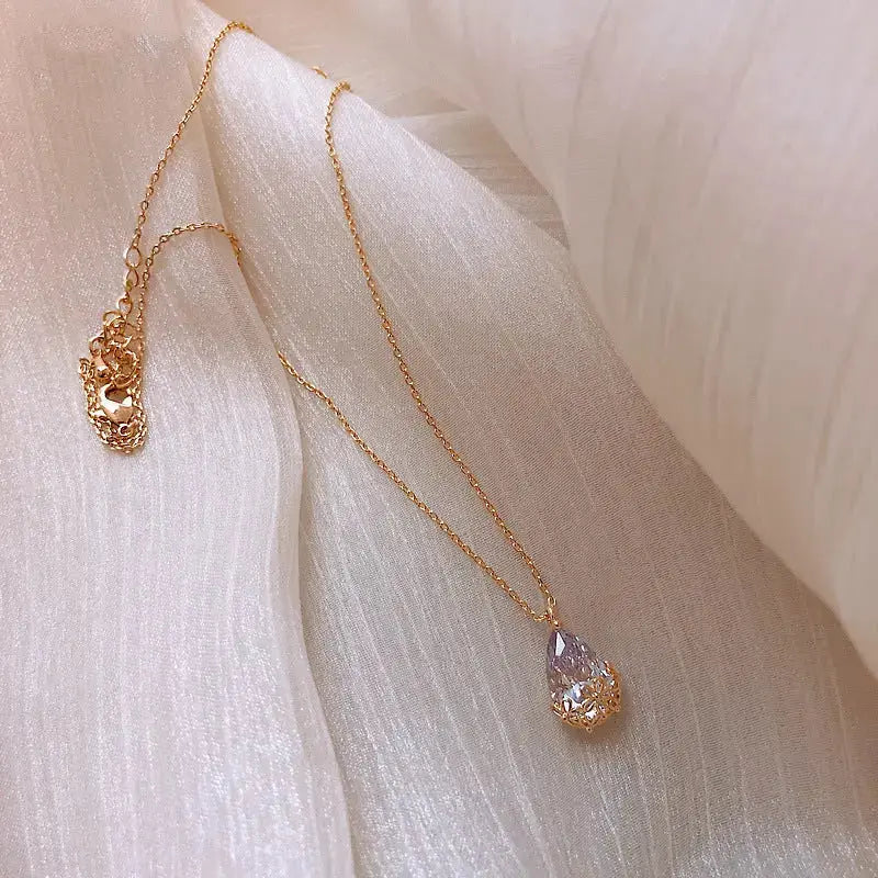 LOVCIA Crystal Water Drop Pendant Necklace Women