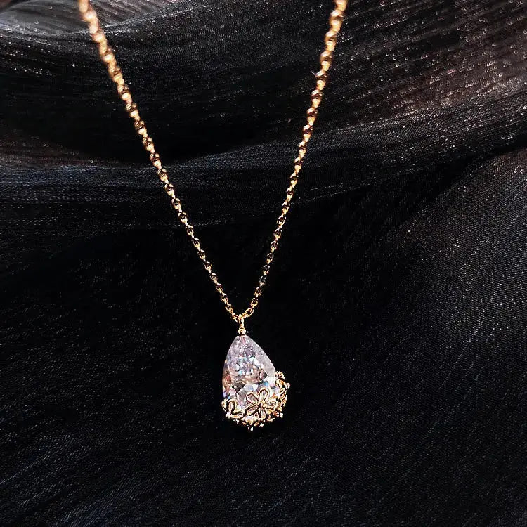 LOVCIA Crystal Water Drop Pendant Necklace Women