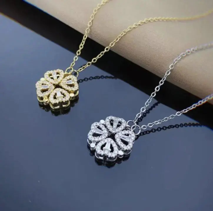 LOVCIA Magnetic Heart-Shaped Four Leaf Clover Necklace for Women - Unleash Your Luck