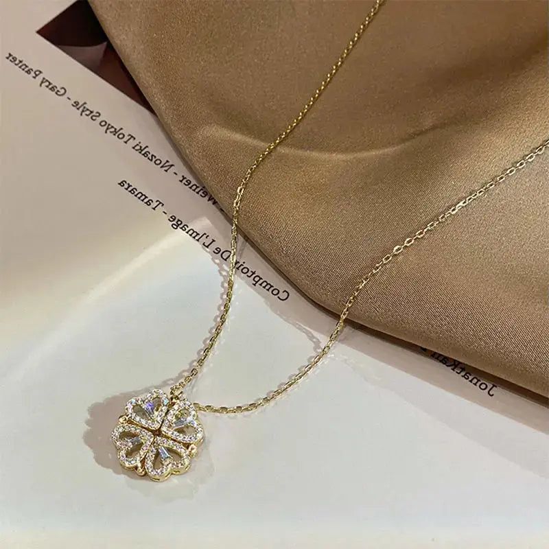 LOVCIA Magnetic Heart-Shaped Four Leaf Clover Necklace for Women - Unleash Your Luck