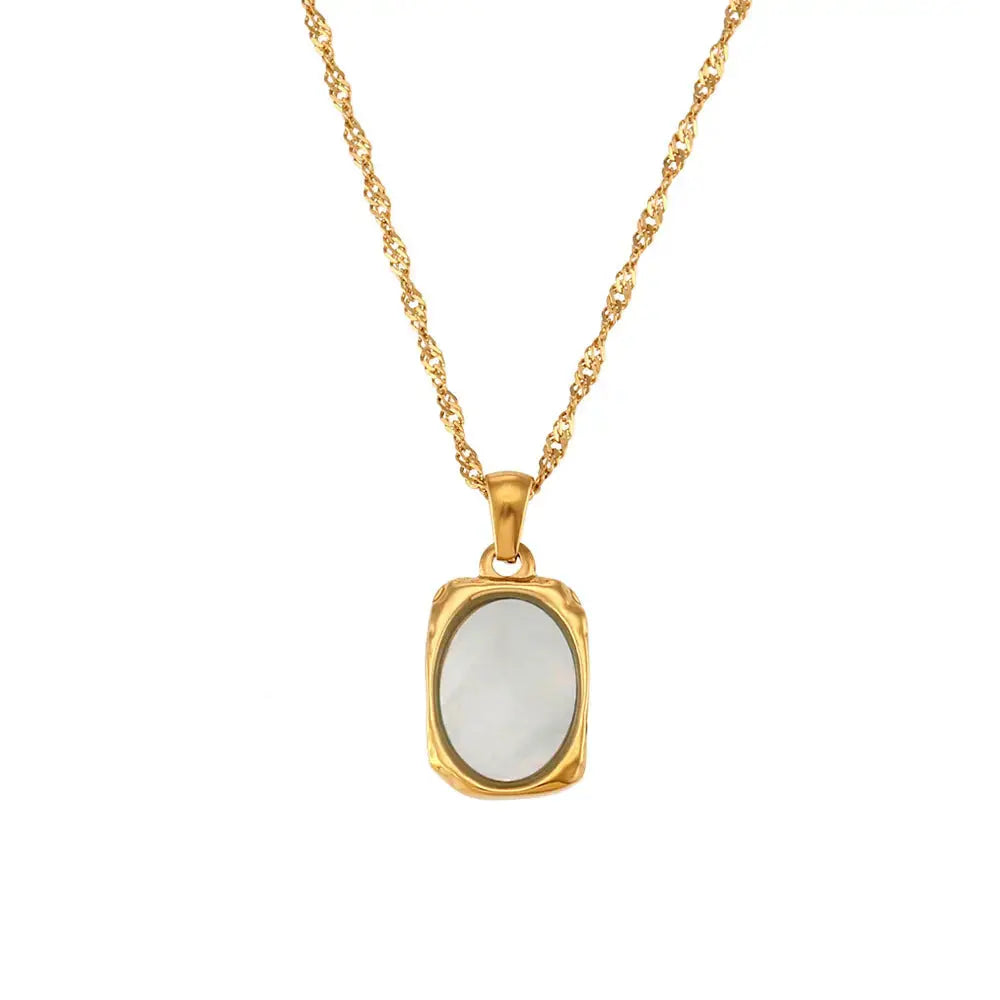 LOVCIA Radiant Reflections Stainless Steel Shell Mirror Necklace for Women
