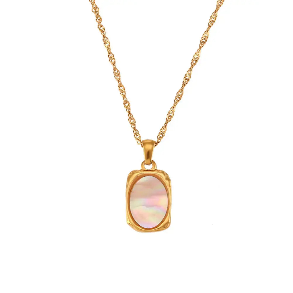 LOVCIA Radiant Reflections Stainless Steel Shell Mirror Necklace for Women