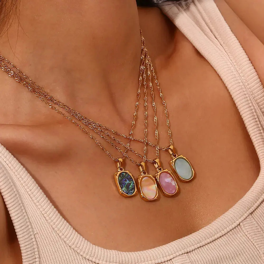 LOVCIA Radiant Reflections Stainless Steel Shell Mirror Necklace for Women