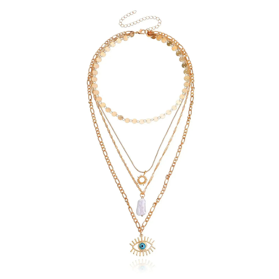 LOVCIA Enchanting Blue Eyes Multi-layer Disc Chain Necklace - Exquisite Fashion Jewelry