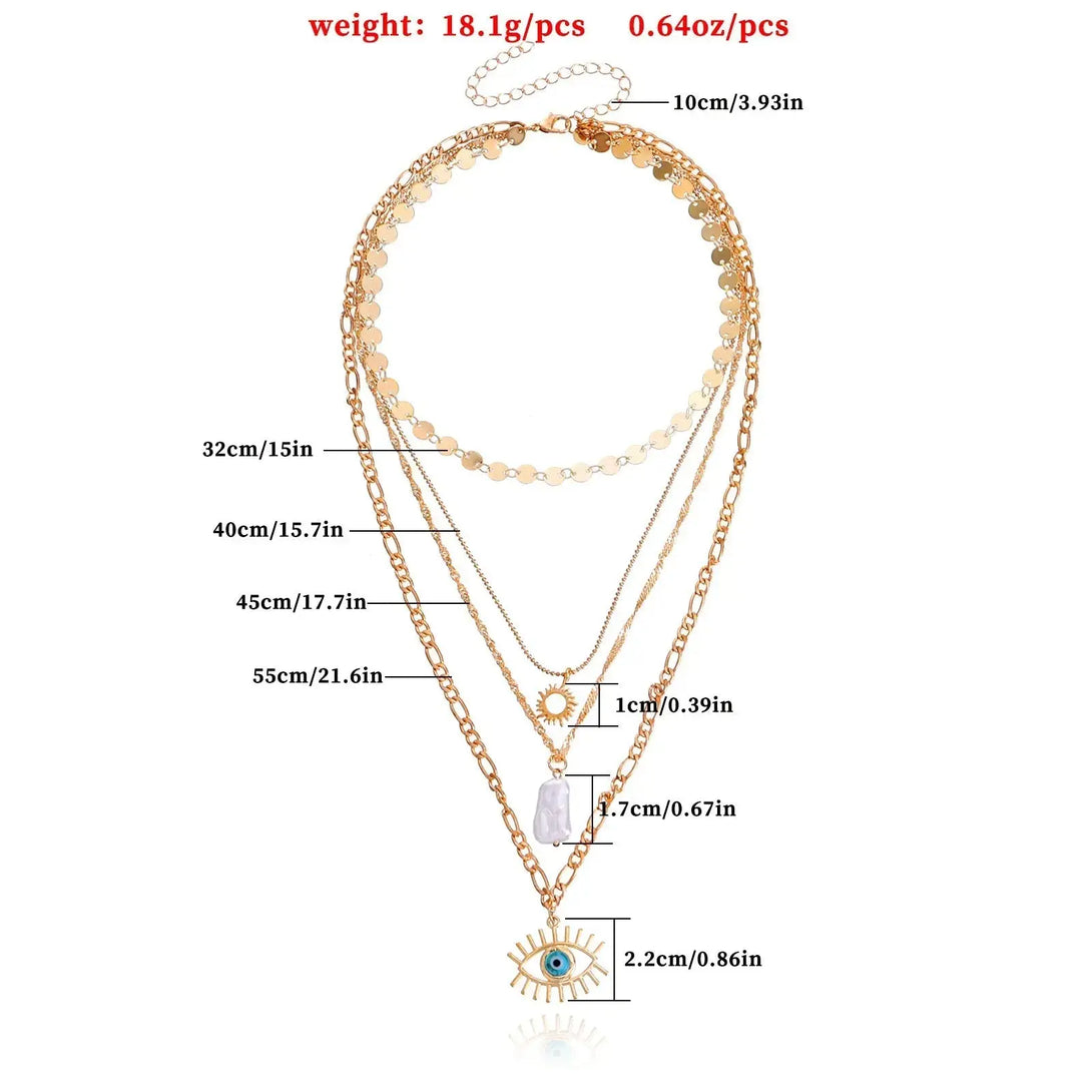 LOVCIA Enchanting Blue Eyes Multi-layer Disc Chain Necklace - Exquisite Fashion Jewelry