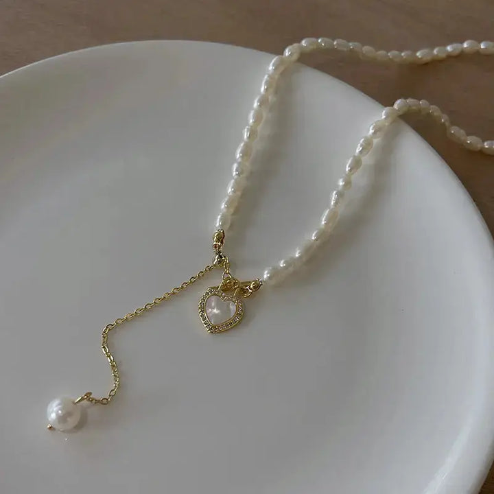 Exquisite French Gentle Natural Pearl Heart Shell Necklace - Embrace Elegance with Every Step LOVCIA