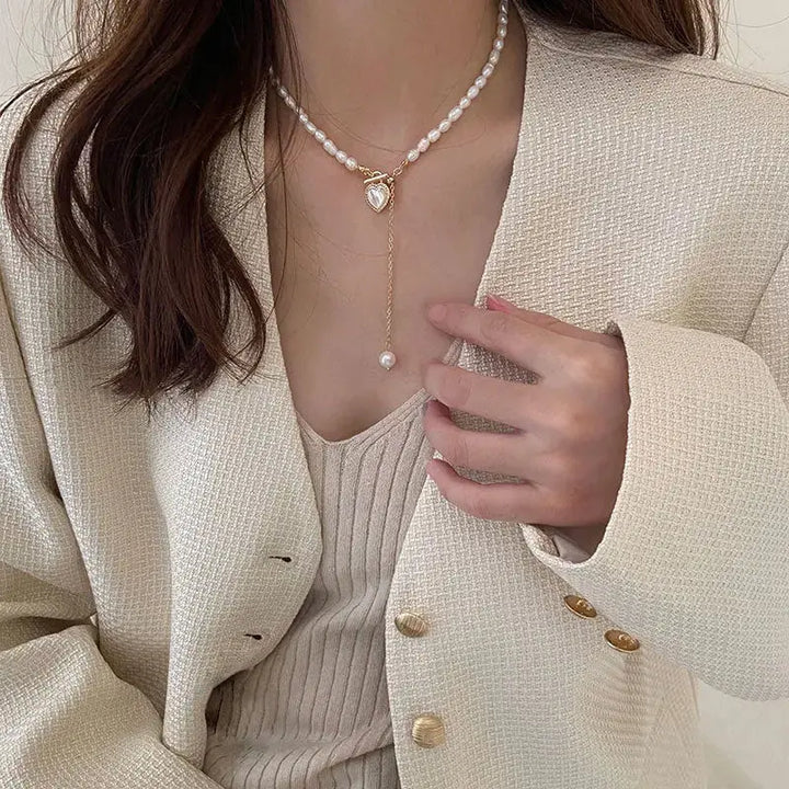 Exquisite French Gentle Natural Pearl Heart Shell Necklace - Embrace Elegance with Every Step LOVCIA