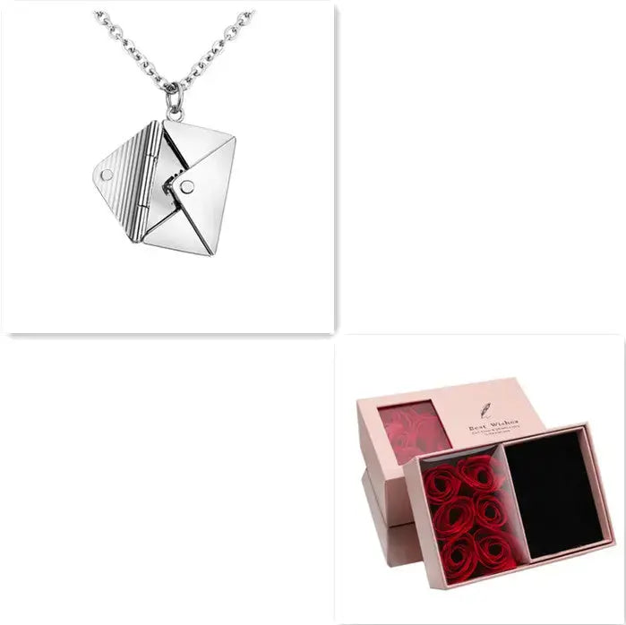 LOVCIA Fashion Jewelry Envelop Necklace Women Lover Letter Pendant Best Gifts For Girlfriend