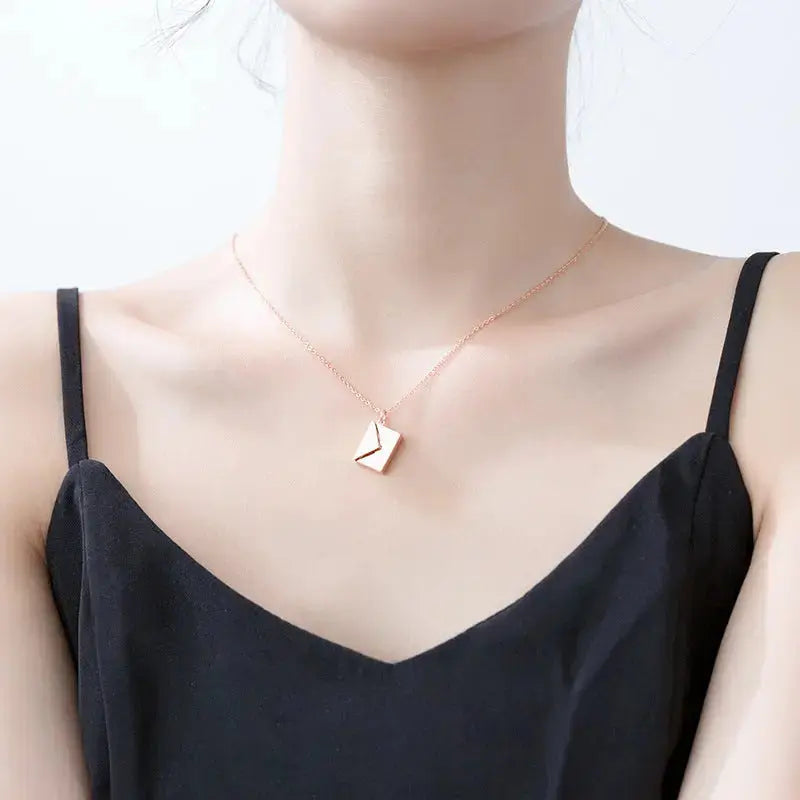 LOVCIA Fashion Jewelry Envelop Necklace Women Lover Letter Pendant Best Gifts For Girlfriend