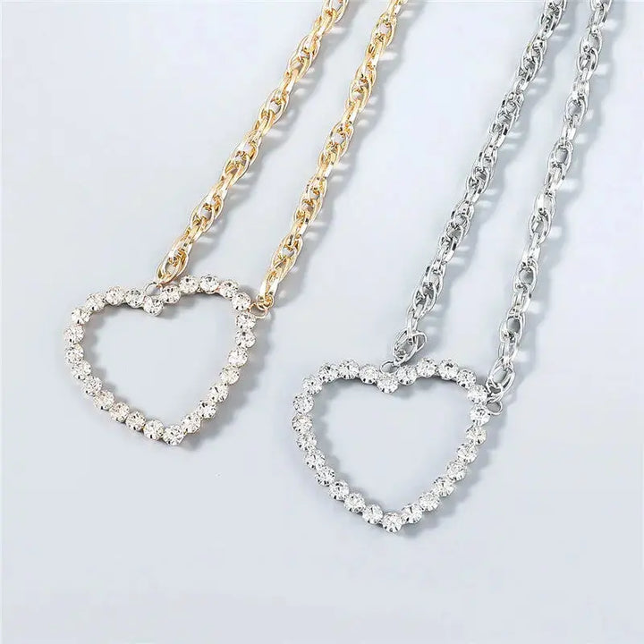 Fashion Alloy Diamond Rhinestone Love Heart Pendant Hip Hop Necklace LOVCIA