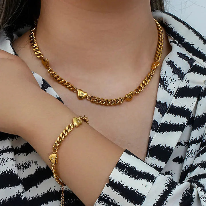 Stainless Steel Plated 18k Gold Cuban Chain Necklace LOVCIA