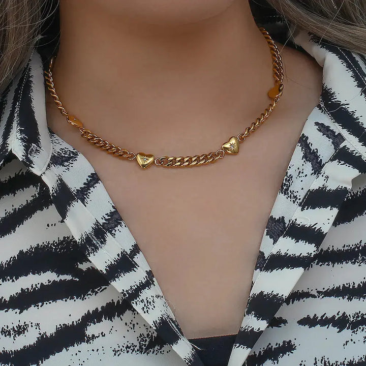 Stainless Steel Plated 18k Gold Cuban Chain Necklace LOVCIA