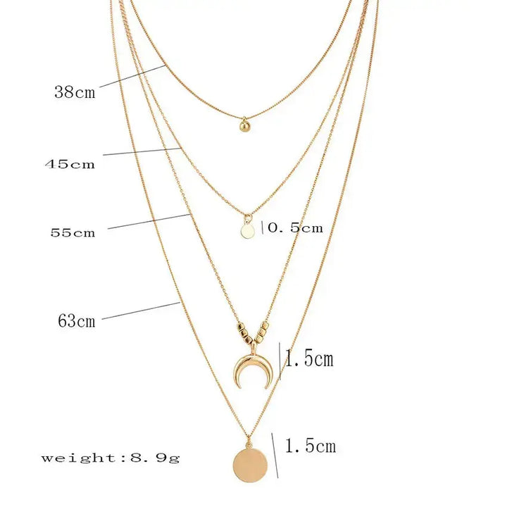 Multi-layer Moon Pendant Necklaces for Women Bohemian Wafer Elegant Necklace LOVCIA