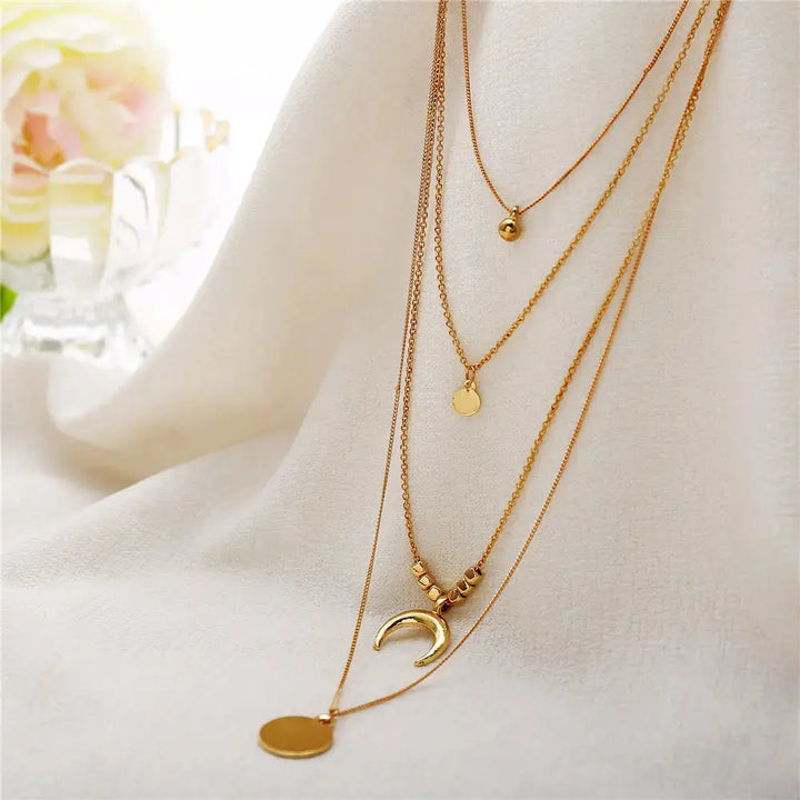 Multi-layer Moon Pendant Necklaces for Women Bohemian Wafer Elegant Necklace LOVCIA