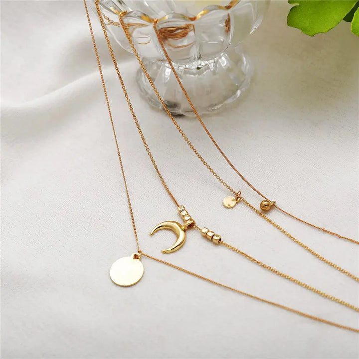 Multi-layer Moon Pendant Necklaces for Women Bohemian Wafer Elegant Necklace LOVCIA