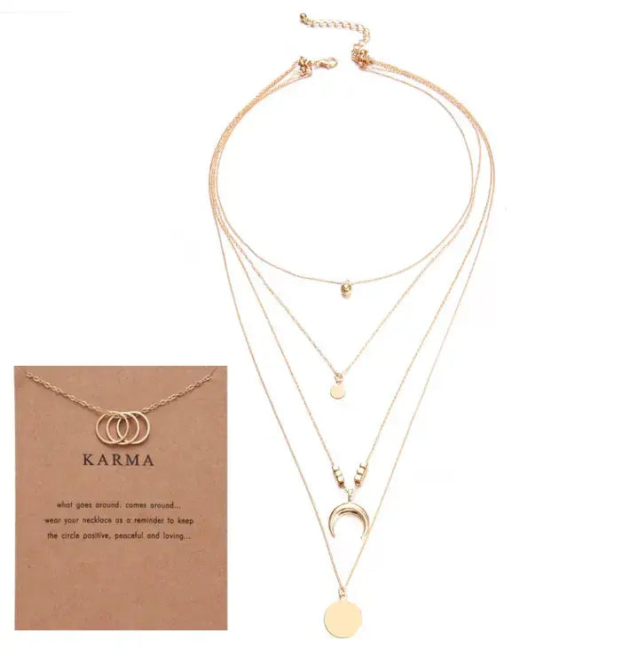 Multi-layer Moon Pendant Necklaces for Women Bohemian Wafer Elegant Necklace LOVCIA