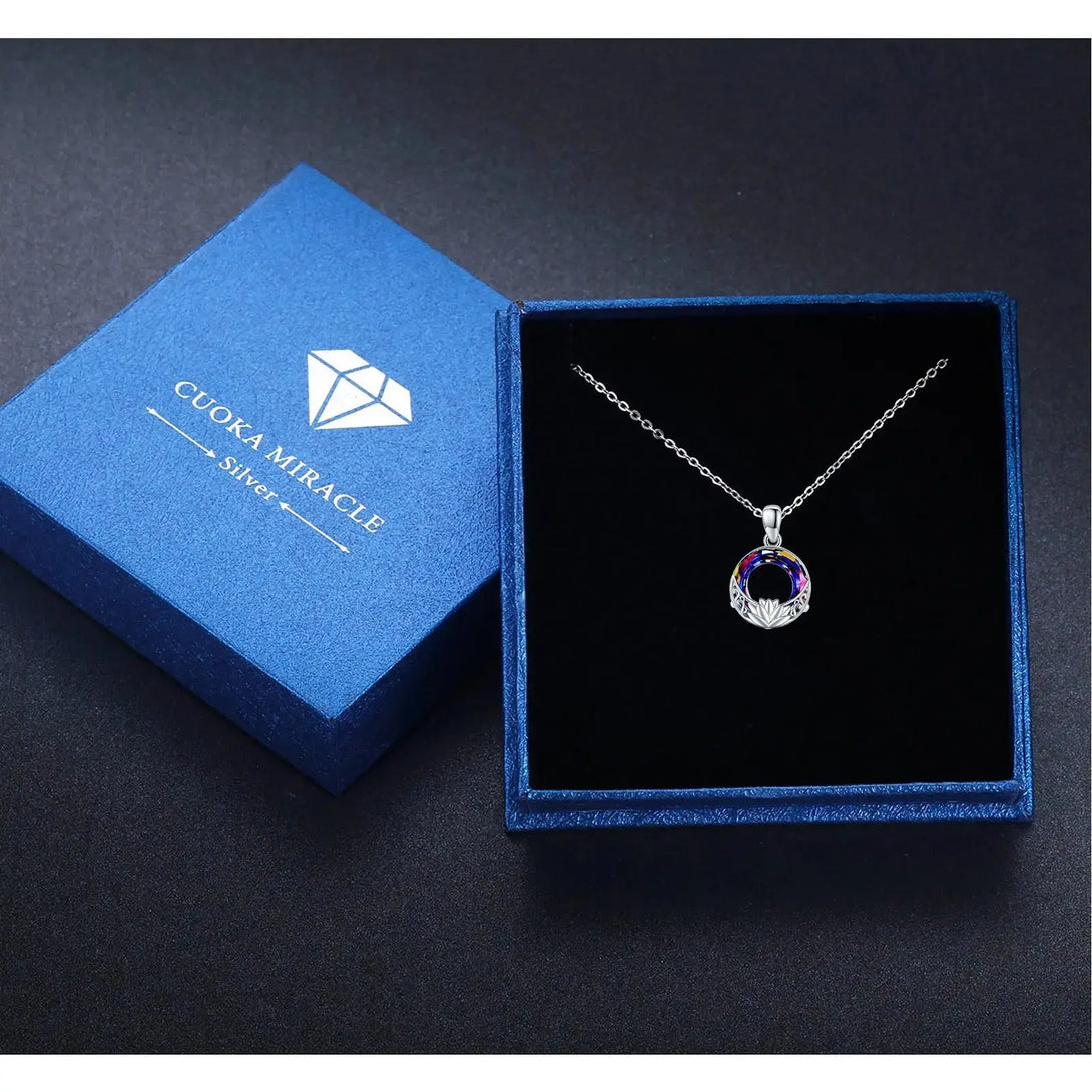 LOVCIA Crystal Necklace 925 Sterling Silver Necklace Lotus Amulet Protection Good Luck Necklace Jewellery Gifts for Ladies Women Girls