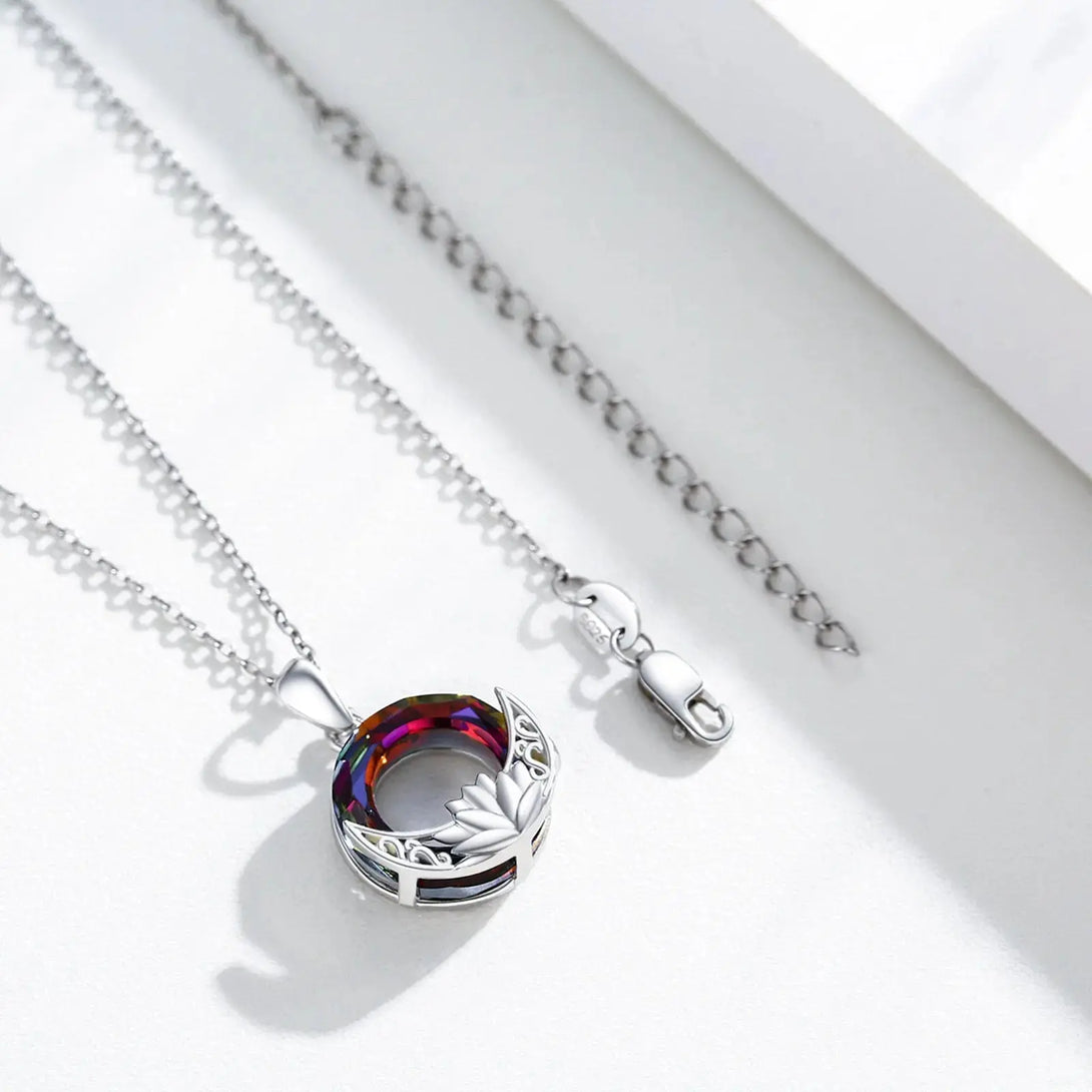 LOVCIA Crystal Necklace 925 Sterling Silver Necklace Lotus Amulet Protection Good Luck Necklace Jewellery Gifts for Ladies Women Girls
