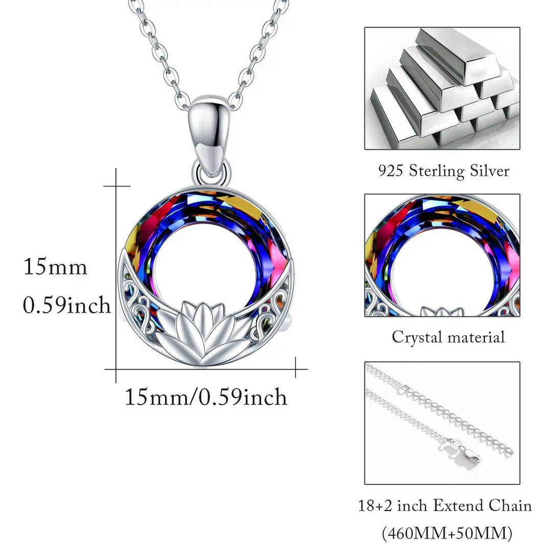 LOVCIA Crystal Necklace 925 Sterling Silver Necklace Lotus Amulet Protection Good Luck Necklace Jewellery Gifts for Ladies Women Girls
