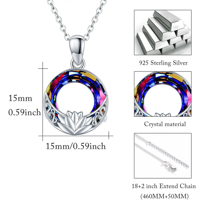 Crystal Necklace 925 Sterling Silver Necklace Lotus Amulet Protection Good Luck Necklace Jewellery Gifts for Ladies Women Girls LOVCIA