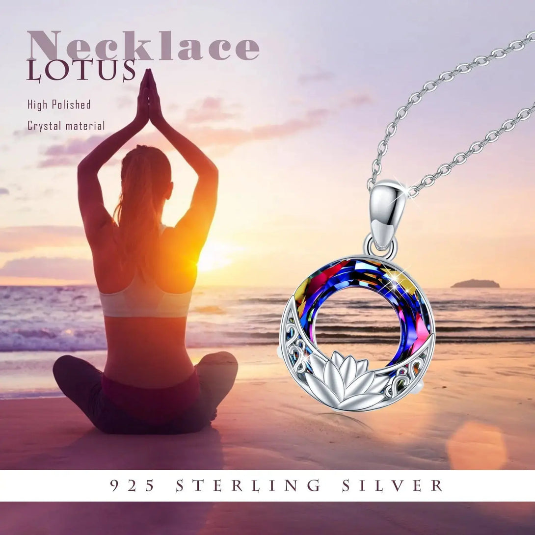 LOVCIA Crystal Necklace 925 Sterling Silver Necklace Lotus Amulet Protection Good Luck Necklace Jewellery Gifts for Ladies Women Girls