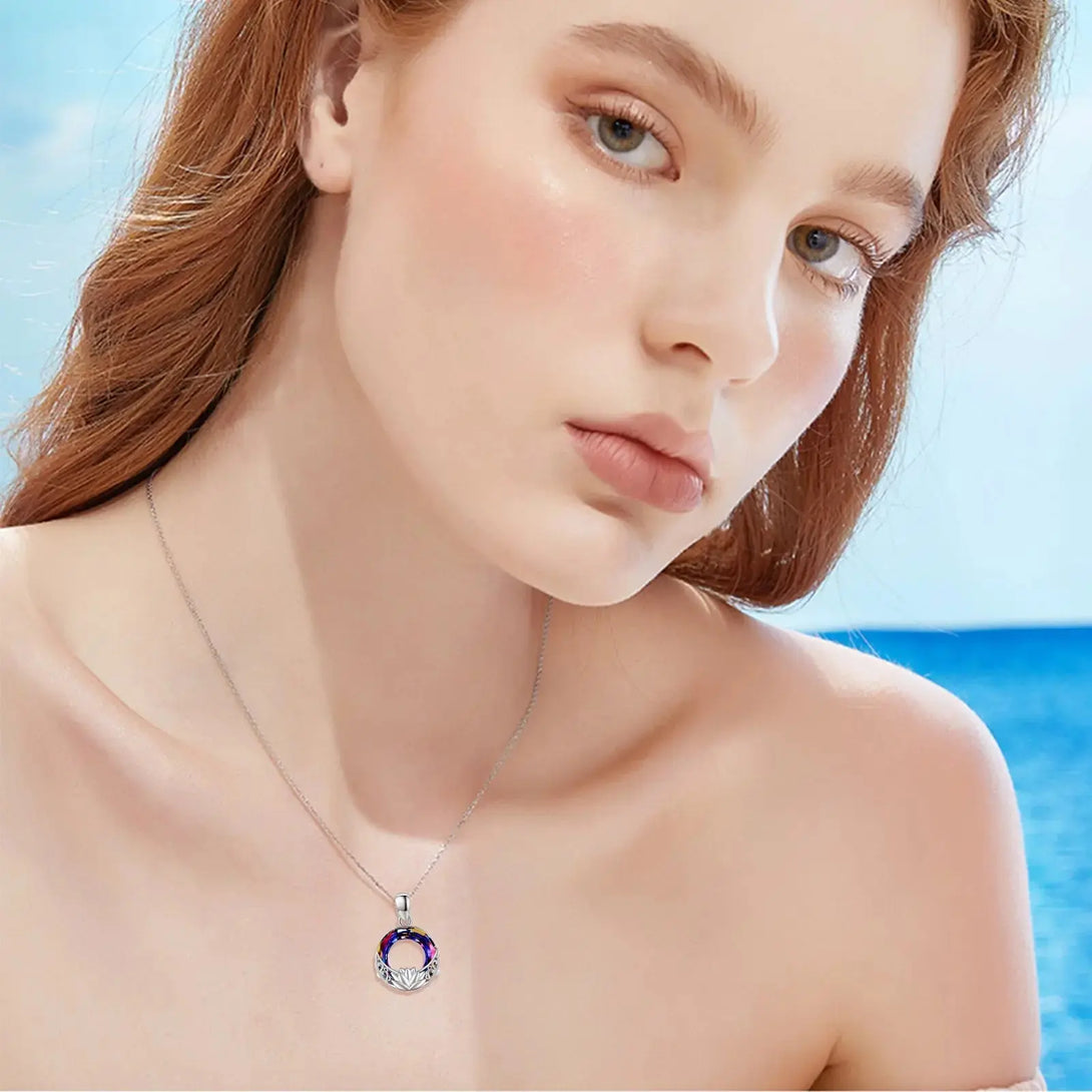 LOVCIA Crystal Necklace 925 Sterling Silver Necklace Lotus Amulet Protection Good Luck Necklace Jewellery Gifts for Ladies Women Girls