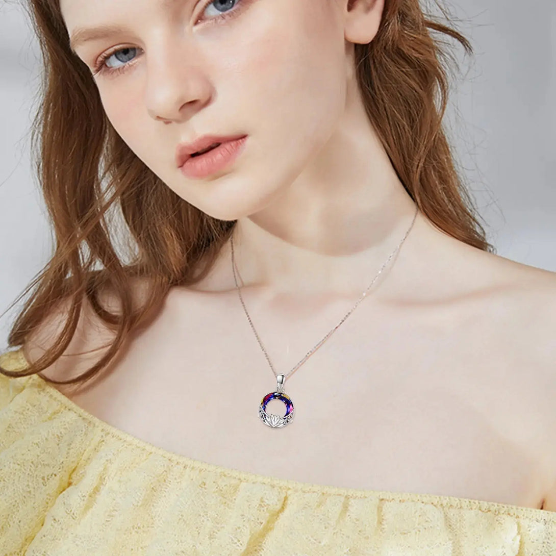 LOVCIA Crystal Necklace 925 Sterling Silver Necklace Lotus Amulet Protection Good Luck Necklace Jewellery Gifts for Ladies Women Girls